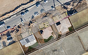 Drone Aerial View Cross Section of Home Construction Site