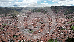 Drone aerial view of Cusco, Peru