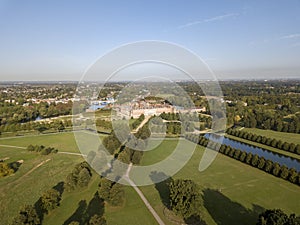The drone aerial view of  Hampton court palace