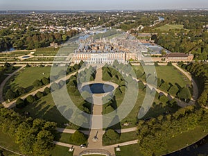 The drone aerial view of  Hampton court palace