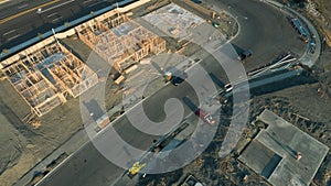 Drone Aerial View of Home Construction Site Foundations and Frames