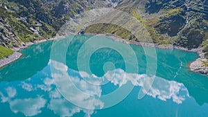 Drone aerial view of the Lake Barbellino an alpine artificial lake. Italian Alps. Italy photo