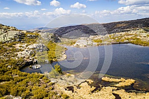 Drone aerial view of landscape in Covao dos Conchos in Serra da Estrela, Portugal