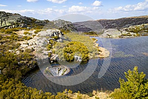 Drone aerial view of landscape in Covao dos Conchos in Serra da Estrela, Portugal photo