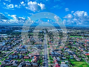 Drone Aerial view of Melbournes western suburbs nice sky green parks