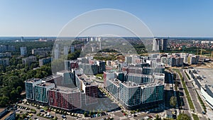 Drone aerial view modern building Residential complex Respublika, construction