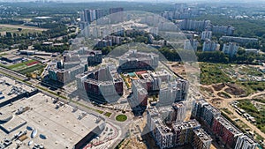 Drone aerial view modern building Residential complex Respublika, construction
