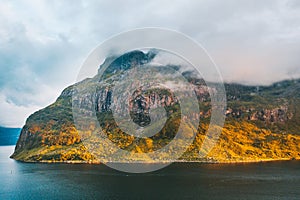 Drone aerial view of mountains in Norway