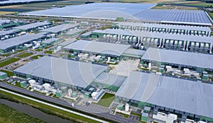Drone aerial view of new Microsoft datacenters