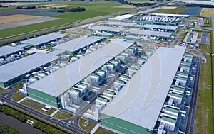 Drone aerial view of new Microsoft datacenters