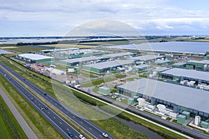 Drone aerial view of new Microsoft datacenters