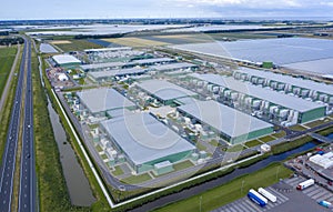 Drone aerial view of new Microsoft datacenters