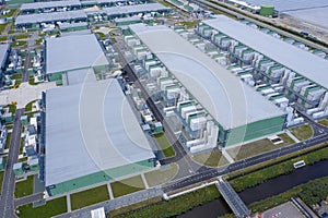 Drone aerial view of new Microsoft datacenters