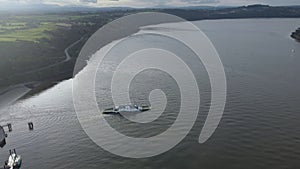 Drone Aerial view of The Passage East Ferry linking the villages of Passage East in Co. Waterford and Ballyhack in Co. Wexford