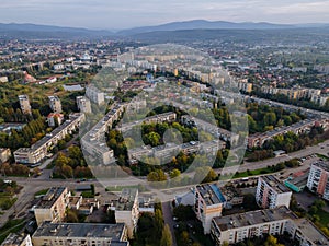 Drone aerial view in the residential area on Uzhhorod city Zakarpattya