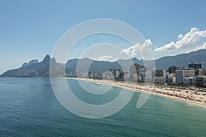 Drone, aerial view of Rio de Janeiro, Ipanema and Leblon beach during summer