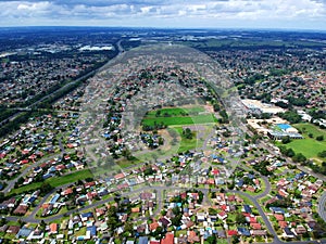 Drone aerial view St Clair Sydney western suburbs NSW Australia