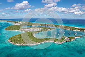 The drone aerial view of Stocking Island