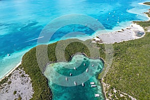 The drone aerial view of Stocking Island