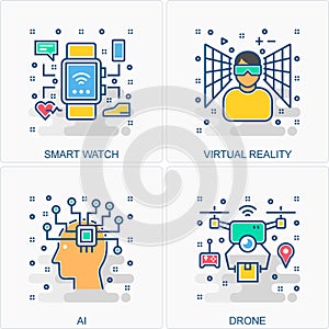 Drone AI smart watch icons and concept