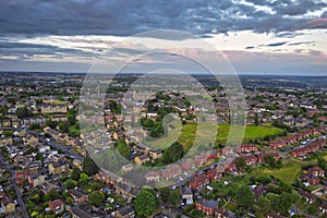 Drone Ariel image of typical urban housing in Yorkshire UK