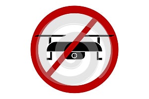 Drone ban zone sign. Copter prohibit symbol. Illustration of a restricted area sign for a camera in the air.