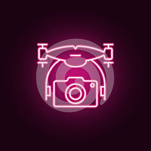 drone with camera icon. Elements of Drones in neon style icons. Simple icon for websites, web design, mobile app, info graphics