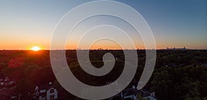 Drone Point of View City of Chicago Skyline Silhouette