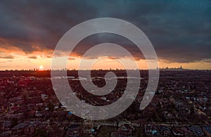 Drone Point of View City of Chicago Skyline Silhouette