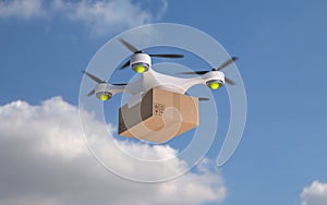 Drone carrying carton package.