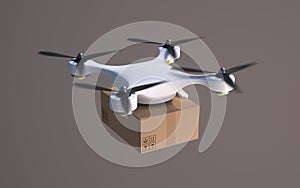 Drone carrying carton package.