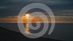 Drone coastline view with peaceful sandy beach. Aerial view blue sea waves