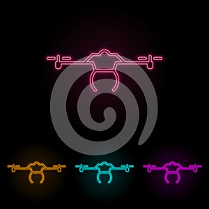 drone color neon set. Simple thin line, outline vector of drones icons for ui and ux, website or mobile application