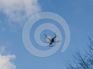 Drone is controlled and fly in the air