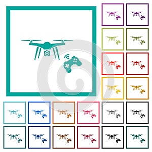 Drone controlling flat color icons with quadrant frames
