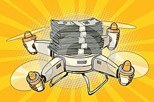 Drone copter with bundles of money