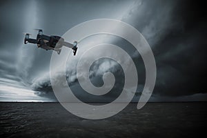 Drone copter flying with d