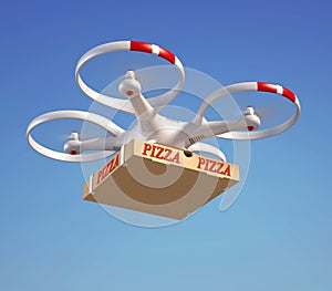 Drone delivering pizza box