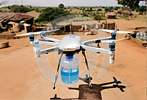 A drone delivering water in Africa