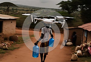 A drone delivering water in Africa