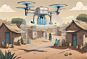 A drone delivering water in Africa