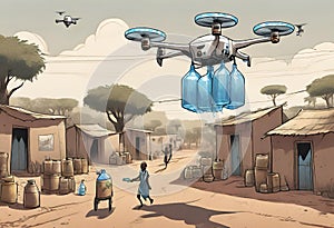 A drone delivering water in Africa
