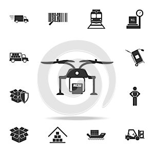 the drone delivers the packing box icon. Detailed set of logistic icons. Premium graphic design. One of the collection icons for w