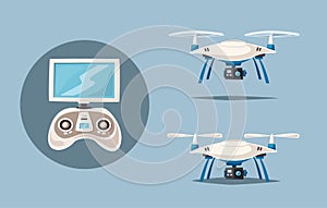 Drone for delivery and entertainments. Modern technologies. Cartoon vector illustration