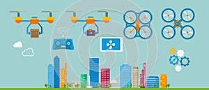 Drone delivery flat icon illustration