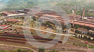 Drone Establishing Shot of Old Freight Trains By the Iron Factory. Zenica Bosnia