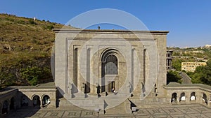 Drone filming ancient Mesrop Mashtots institute of ancient manuscripts, Armenia