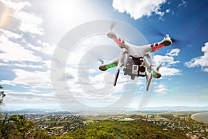 Drone flies above Landscape