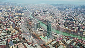 Drone flies above Tbilisi Georgia