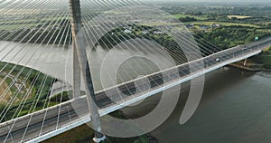 Drone flight along a beautiful cable car bridge in Ireland 4k